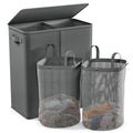 Gray 154L two-section laundry hamper with an open lid and two removable mesh bags